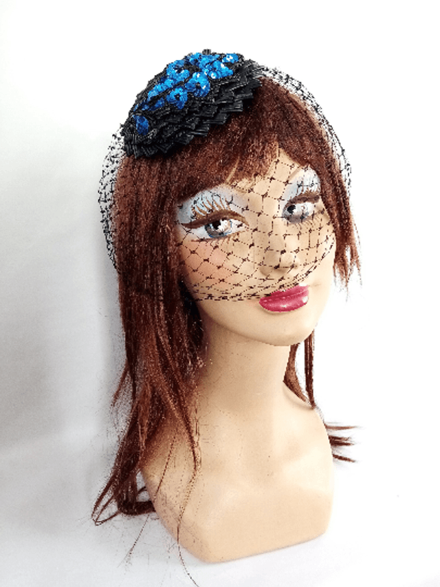 Chapeau voilette bibi mariage noir bleu coiffe cérémonie