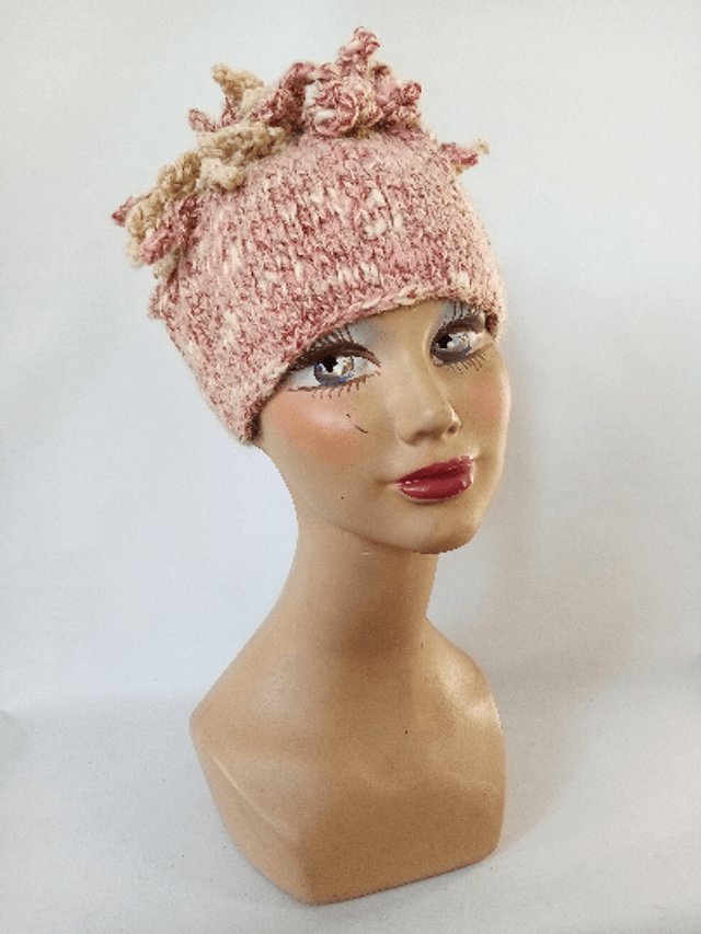 Bonnet femme rose fantaisie laine
