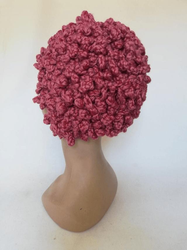 Bonnet  cagoule rose en laine vintage 2000 chapeau hiver Mlle 3bis