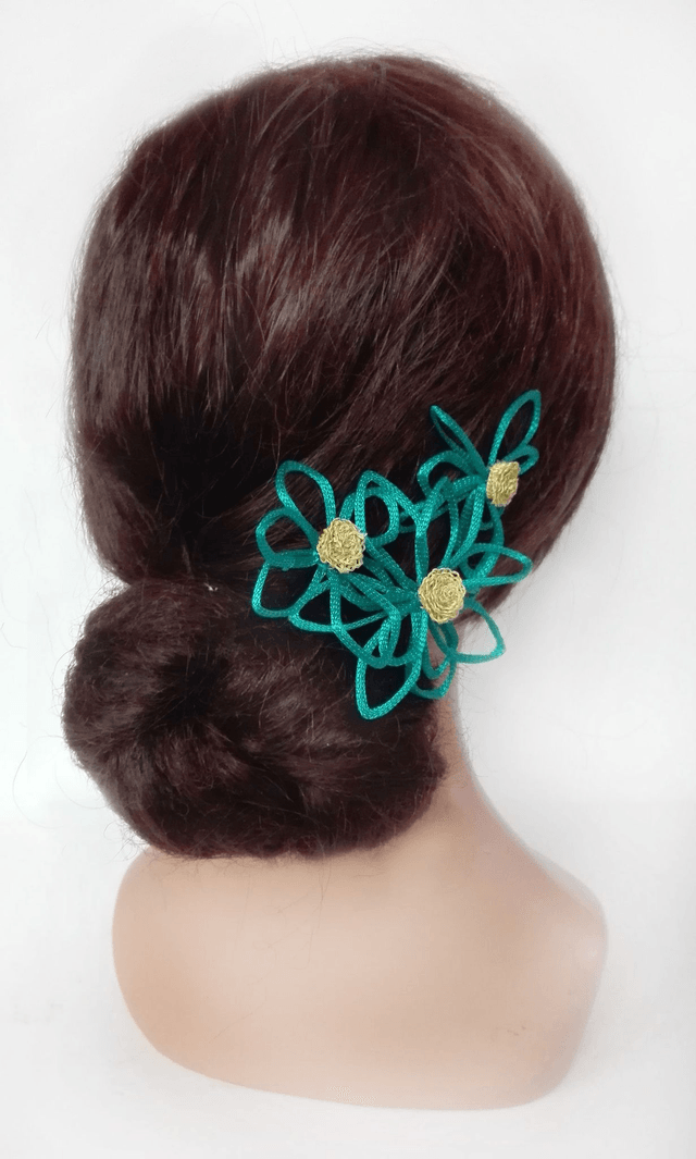 Barrette mariage cérémonie fleur bleu turquoise