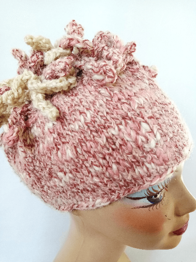 Bonnet femme rose fantaisie laine