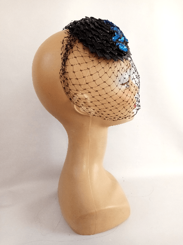 Chapeau voilette bibi mariage noir bleu coiffe cérémonie