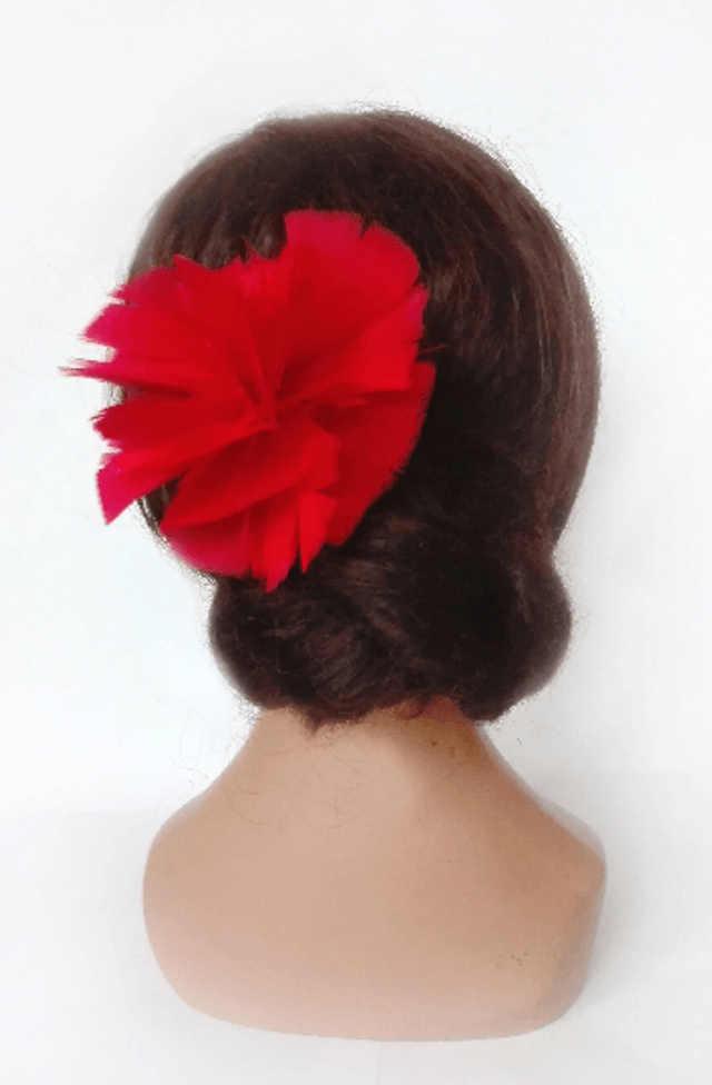 Épingle cheveux fleur plume rouge
