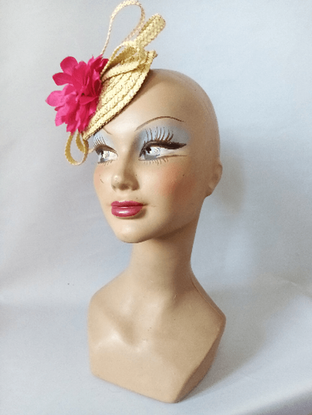 Bibi petit chapeau paille mariage rose cérémonie