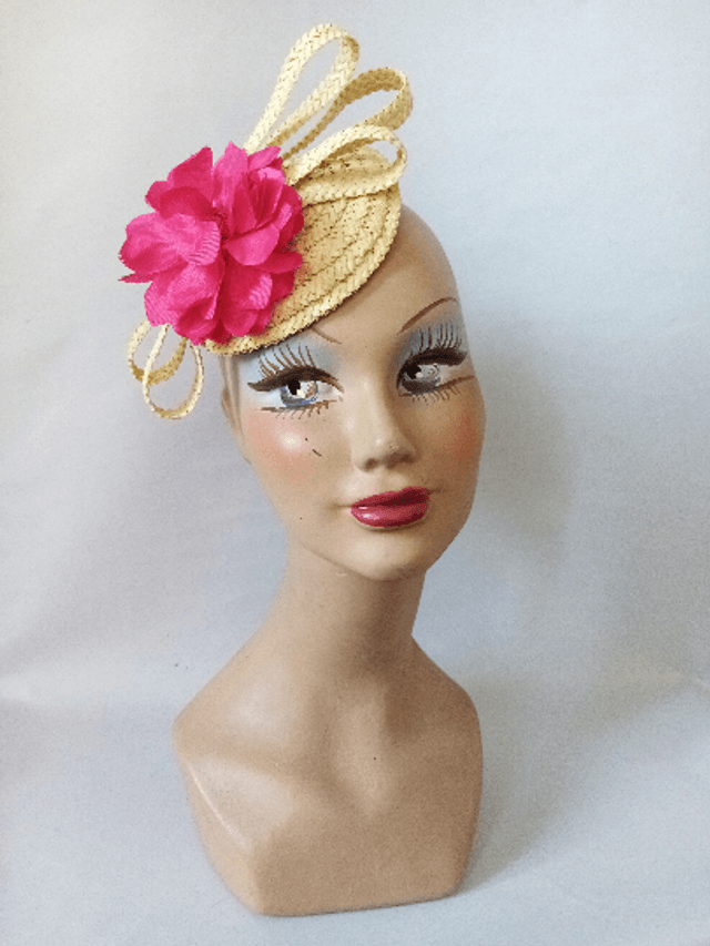 Bibi petit chapeau paille mariage rose cérémonie