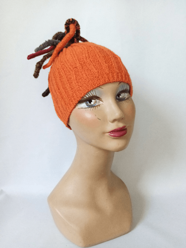 Bonnet orange fantaisie dreadlocks laine