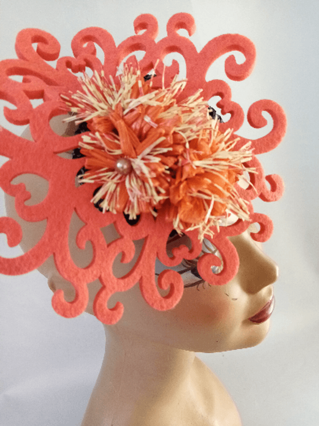 Chapeau femme mariage cocktail orange