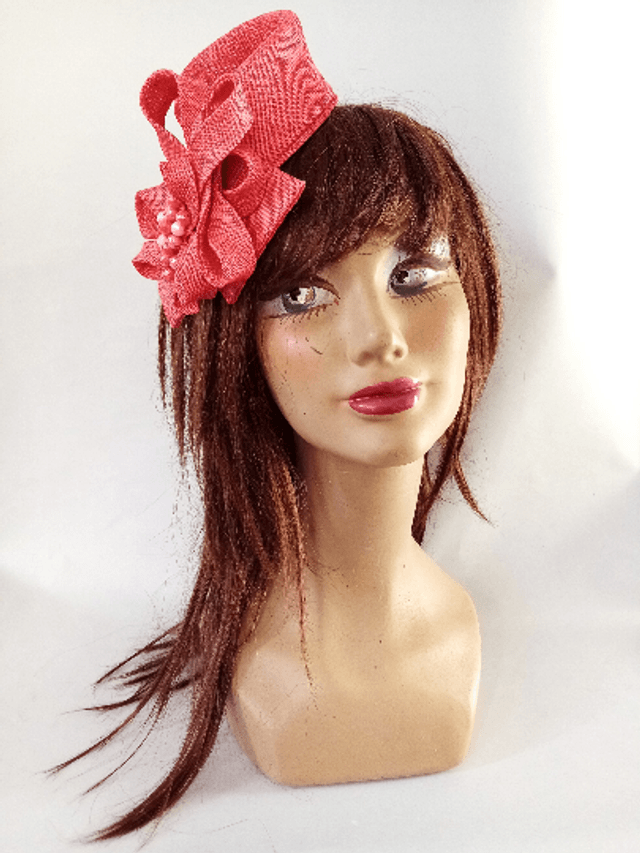 Bibi petit chapeau mariage pillbox cérémonie rose rouge