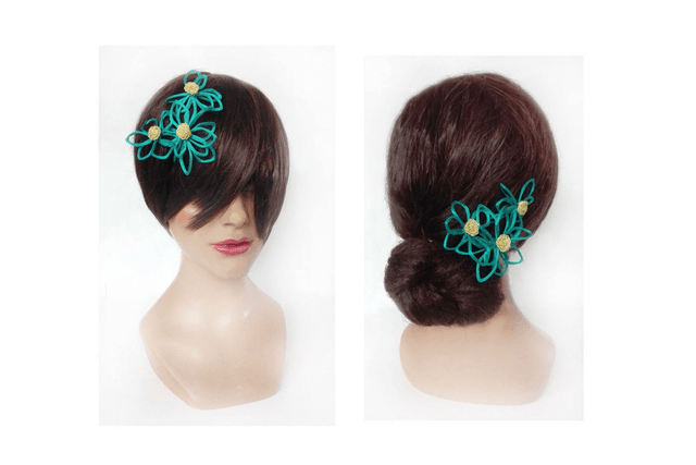 Barrette mariage cérémonie fleur bleu turquoise