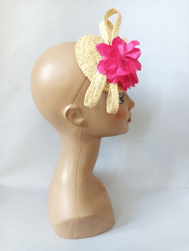 Bibi petit chapeau paille mariage rose cérémonie