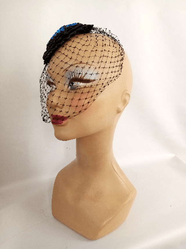 Chapeau voilette bibi mariage noir bleu coiffe cérémonie