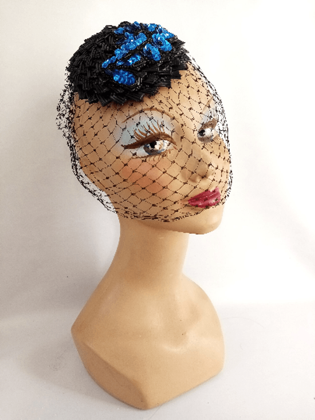 Chapeau voilette bibi mariage noir bleu coiffe cérémonie