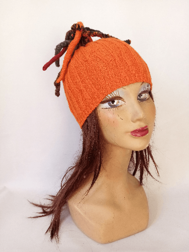 Bonnet orange fantaisie dreadlocks laine