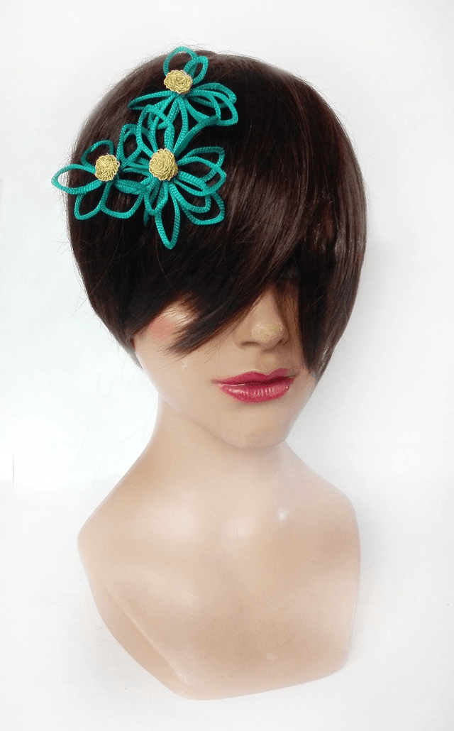 Barrette mariage cérémonie fleur bleu turquoise