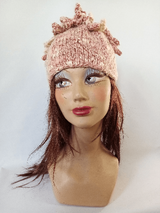 Bonnet femme rose fantaisie laine