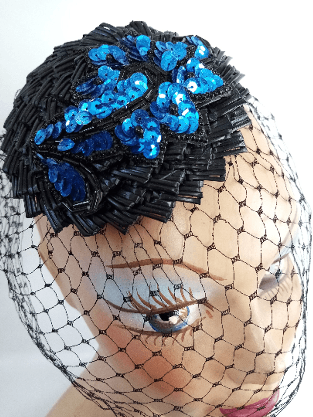 Chapeau voilette bibi mariage noir bleu coiffe cérémonie