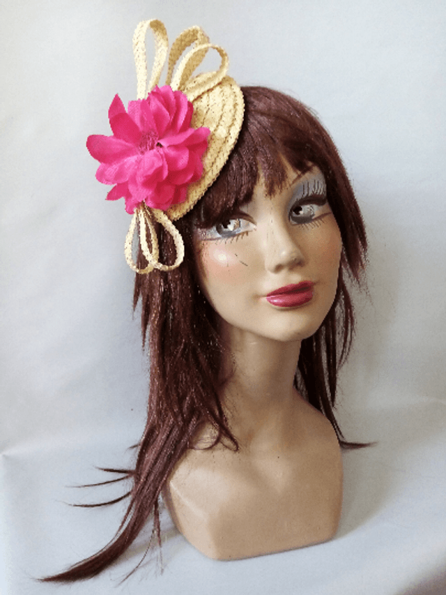 Bibi petit chapeau paille mariage rose cérémonie
