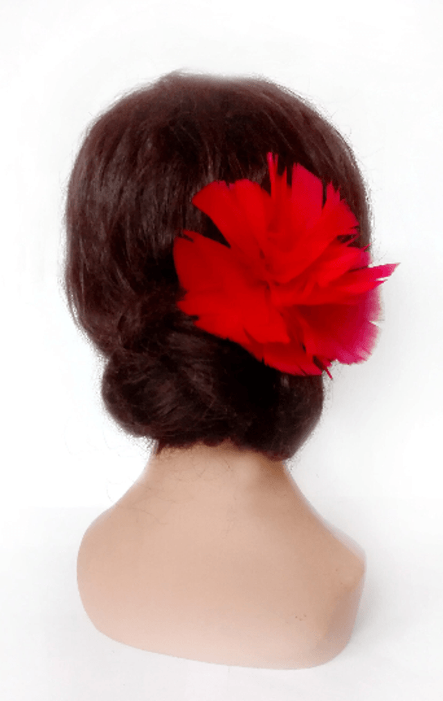 Épingle cheveux fleur plume rouge