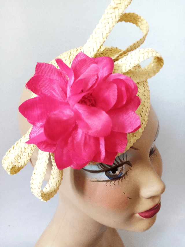 Bibi petit chapeau paille mariage rose cérémonie