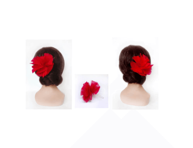 Épingle cheveux fleur plume rouge