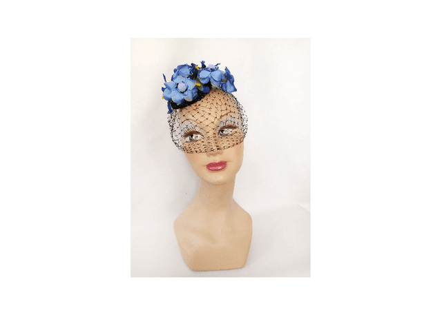Chapeau mariage voilette rétro fleur bleu