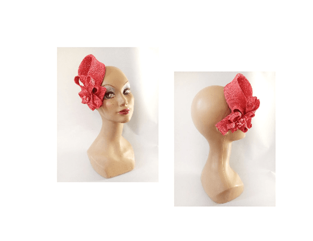 Bibi petit chapeau mariage pillbox cérémonie rose rouge